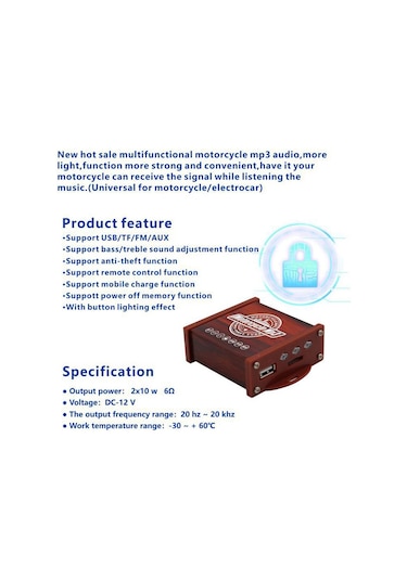 Hallow-motosiklet Anti-hırsızlık Hoparlör Bt Usb/tf Kart Mp3 Lmk00138