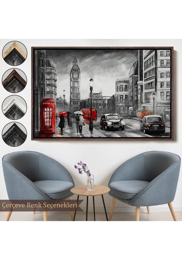 Çerçeveli Ingiltere Londra Yağlıboya Görünüm Dekoratif Tablo-3543