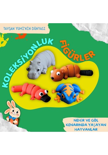 Tavşan Yumi Nehir Ve Göl Kenarında Yaşayan Hayvanlar Koleksiyonu- 4 Parça 5-7 Cm Hareketli Oyuncaklar Ve Bilgilendirici Kartlar "