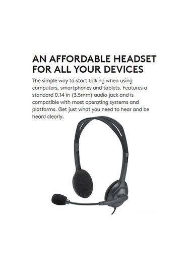 Gajeena Logitech H111 Kulaküstü Stereo Kulaklık - 3.5mm Kablolu, Döner Mikrofon, Sesli Konuşma, Oyun Ve Müzik İçin Uyumlu