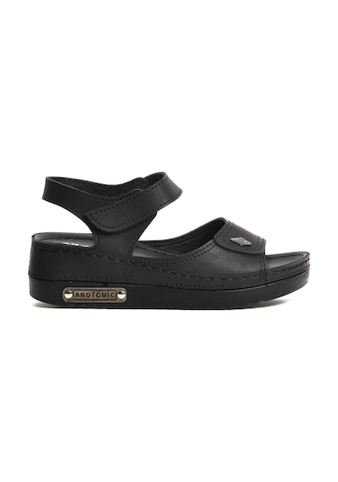 Ayakmod 07-109 Rr Siyah Kalın Taban Kadın Anatomik Sandalet 001