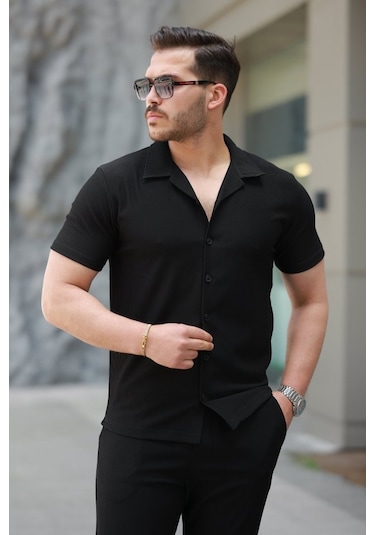 Moderie Butik Erkek Ottoman Kumaş Pantolon Gömlek Takım Siyah