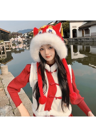 Şık Kışlık Polar Şapka, Kulaklıklı Kalın Ve Sıcak Polar Şapka, Stil 7 Beyaz