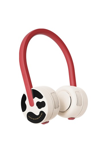 Zoyzoıı F8 Üç Hızlı Soğutma Fanı Çocuklar İçin Kanatsız Boyun Askılı Fan - İnek Kırmızı Beyaz