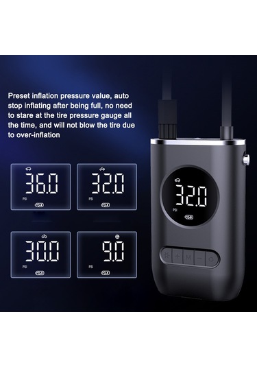 Wezone Siyah Akıllı Kablosuz Araç Hava Pompası - Dijital Göstergeli, Otomatik Duran, 4000mah Pil, Led Işık, Bisiklet/motosiklet Lastikleri İçin