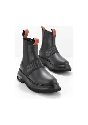 Harley Davidson Nefud Siyah Deri Kadın Bot Postal Ayakkabı Siyah