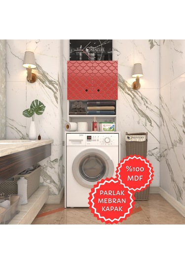 Kenzlife Membran Çamaşır Makinesi Dolabı Hayzum Krmbyz Petek 180 66 55 Mebran Kapak Mdf Gövde Beyaz