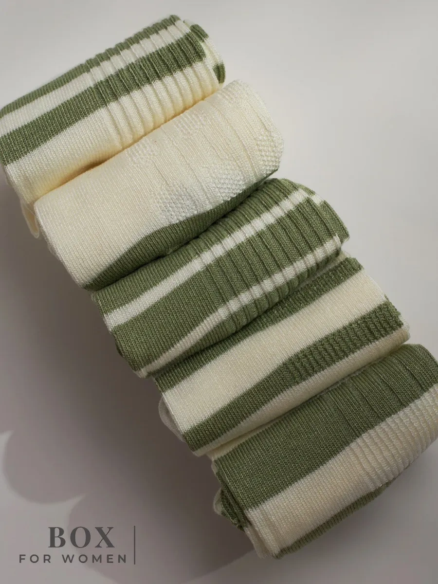 Box For Women Kısa Renkli Çubuklu Çoraplar 5 Çift Set 341329684 Yeşil