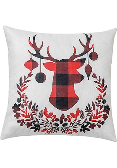 Geeroyoo Deer Head Desenli Linen Kumaş Yastık Kılıfı - Noel Dekorasyonu, Ev Ve Araba İçin, 45x45 Cm, Nordik Stili Diğer