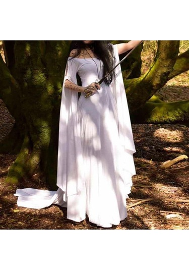 Beyaz Kadın Retro Cosplay Vintage Parti Kulübü Elegante Elbise Beyaz