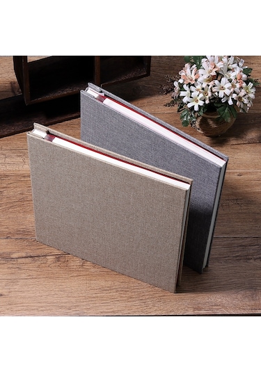 Sones Basit Keten Kendinden Yapışkanlı Film Albümü Retro Aile Büyük Kapasiteli El Yapımı Yaratıcı Hediyeler Bej Siyah Sayfa