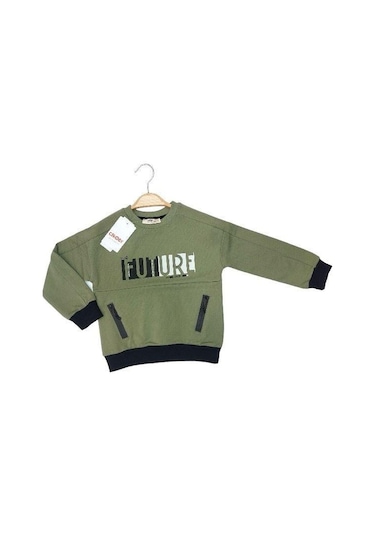 Çikoby Erkek Çocuk Future Baskılı Pamuklu Uzun Kollu Tshirt-13799-haki Haki