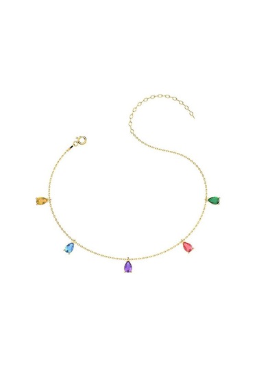 İndigo Takı Renkli Damla Taşlı Altın Kaplama Gümüş Halhal