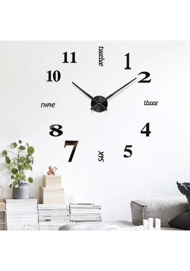 Maiyame Büyük Boy Siyah 3d Duvar Saati - Plastik+akrilik Dıy Dekoratif Saat, 25.5-47 İnç Ayarlanabilir, Zarf:40 14 8 Cm, Aa Pil Dahil Değil Siyah