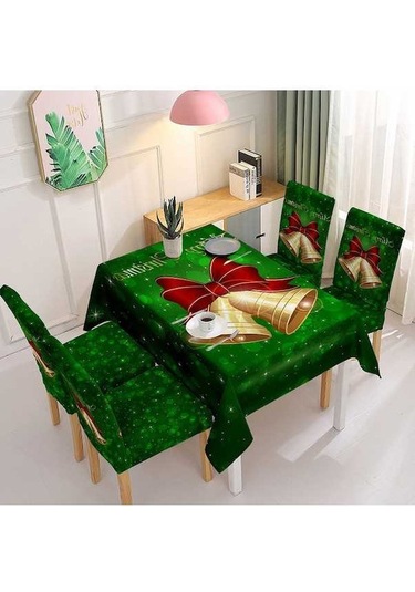 Flybuy Yeşil Xıxun Tek Streç Şenlikli Sandalye Sandalye Parça Örtüsü Örtüsü Noel Masa Masa Kılıfı Kılıfı Emici Dekorasyon Çan Baskılı 210cm 140 Ji Yeşil