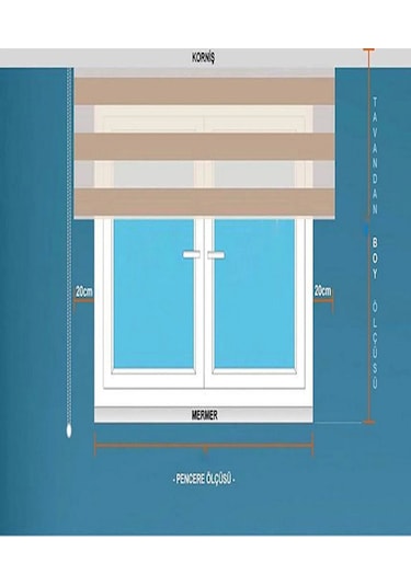 Krem Geniş Pliseli Zebra Stor Perde Eteği Dilimli Alüminyum Kasa+metal Ayak Krem