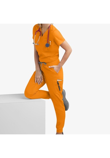 Suntek Kadın Fırçalama Üniforma Seti V Yaka Ve Jogger Sarı-l