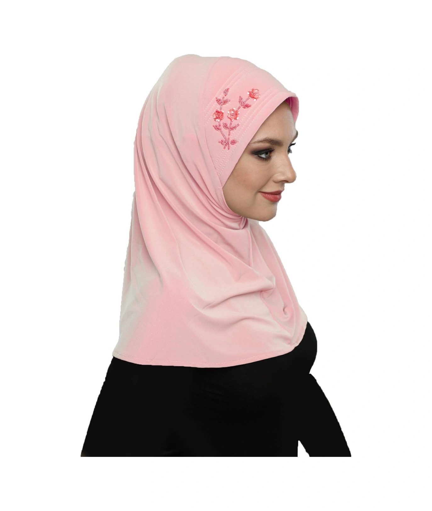 Takmatik Taşlı El Işi Boncuk Işlemeli Pudra Hazır Türban Tesettür Bone Namaz Örtüsü Pudra