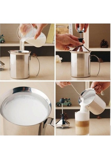 Fastbuy El Yapımı Süt Köpürtücü - Paslanmaz Çelik Cappuccino/latice Makinesi, Ev & Ofis Mutfak Aksesuarı Gümüş