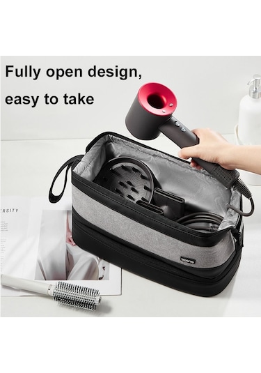 Baona Bn-ds005 İçin Büyük Kapasiteli Çift Katmanlı Saç Kurutma Makinesi Saç Maşası Saklama Çantası Siyah