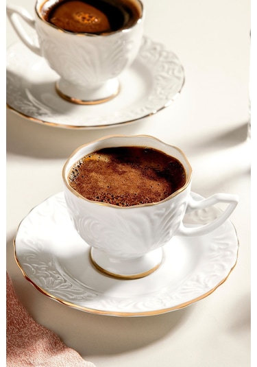 Nehir Nazenin Porselen Sedef Yaldızlı Kahve Fincan Takımı Seti 6 Kişilik