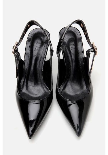 Kadın Rugan Siyah Kemerli Stiletto Siyah