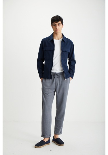 HUXLEY Erkek Regular Boru Paça Normal Bağcıklı Bel Organik Pamuk Yan Cepli Koyu Gri Pantolon