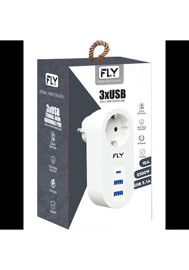 Fly 3400-01, 1 Soket, 2 Usb, 1 Type-c, Akım Korumalı Priz, 2.1a, Beyaz