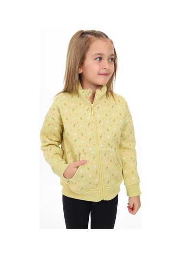 Toontoy Kız Çocuk Baskılı Hırka Açık Yeşil