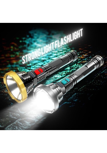 Soulader Usb Şarjlı Dayanıklı Su Geçirmez Led El Feneri, Pil Seviye Göstergeli Ve Şarj Kablolu, Yüksek Parlaklık Ve Uzun Ömürlü Aydınlatma Çözümü Siyah