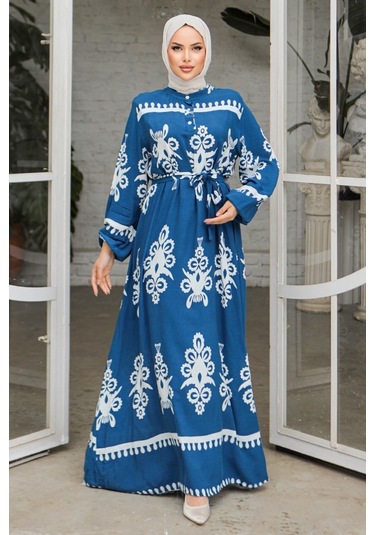 Edvil Dokuma Viskon Elbise 846 - İndigo