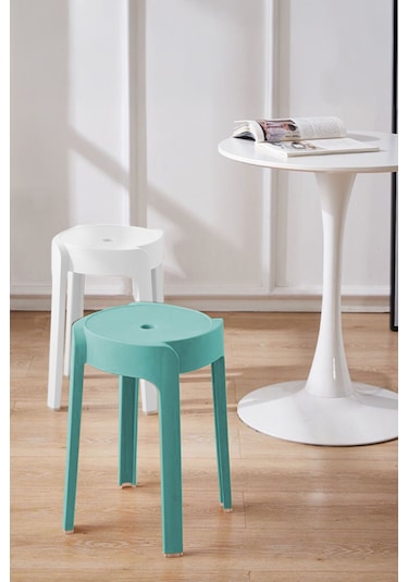 Kaymaz Ayaklı Içıçe Geçebilen Plastik Tabure 4 Adet Yeşil-beyaz