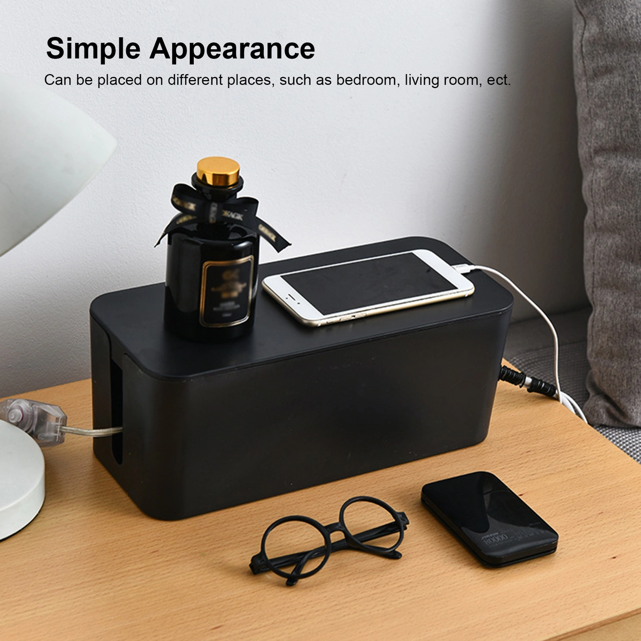 Kosona Küçük Siyah Plastik Masa Üstü Kabloları Toplama Kutusu - Elektrik Prizi Ve Bilgisayar Kabloları Düzenleyici