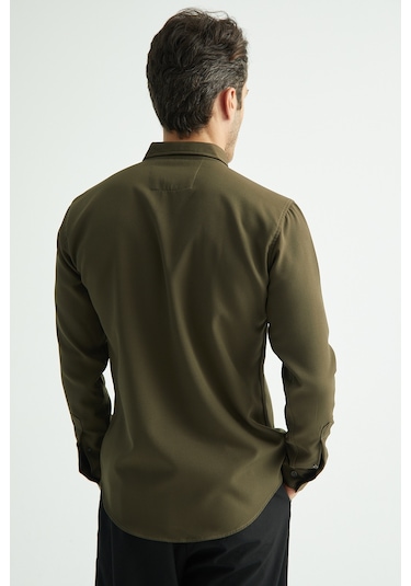 Redline Flex Slim Fit Yumuşak Kolay Ütü Nefes Alan Erkek Gömlek Haki