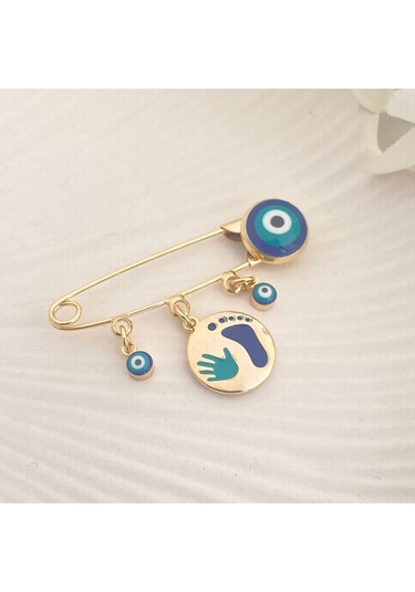 Bebek Yaka İğnesi Bebek Nazarlık El Ayak İzi Yaka İğnesi Gold