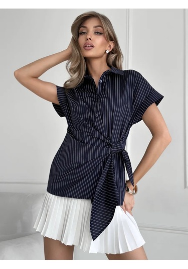 Top4u Kısa Kollu Şık Gömlek 427725183 Mavi