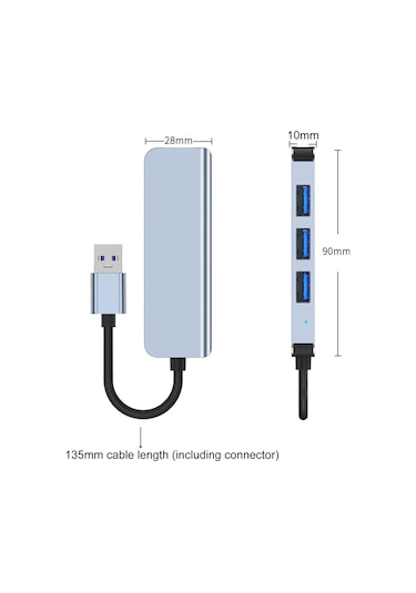 Reedark Usb 3.0 Hub 2013u - 1 Usb3.0 5gbps + 3 Usb2.0 480mbps Çoklayıcı, Uzay Gri, Abs+alüminyum, 13.5cm Kablolu
