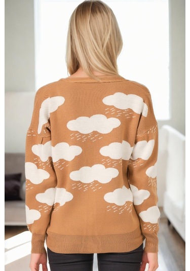 Z9009 Dewberry Bayan Bulut Detay Hırka-camel Camel