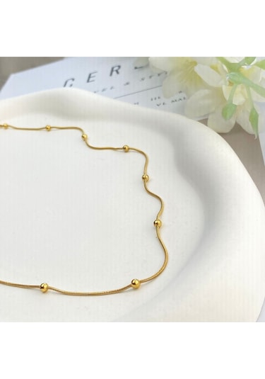 Kolye Dorika Topcuklu Model 316l Paslanmaz Çelik Gold 45+5cm Altın