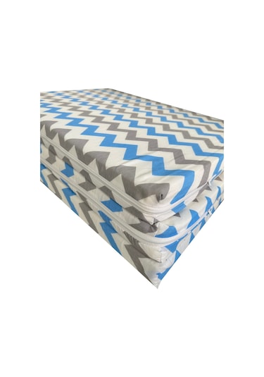 Katlanır Yer Yatağı Ve Tek Kişilik Sünger Katlanır Minder Yatak 80x180 Cm 6 Cm Mavi Gri Zikzak