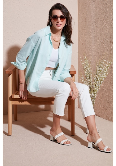 Lela Pamuklu Regular Fit Uzun Kollu Düz Bayan Gömlek Cf25S168305 Mint