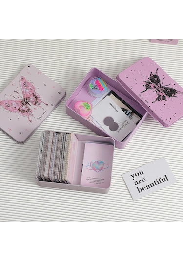 Pembe Ins Tarzı Kız Dıy El Hesabı Etiket Goo Kart Saklama Kutusu Öğrenci Masaüstü Bitirme Yıldız Kartı Depolama Demir Kutu