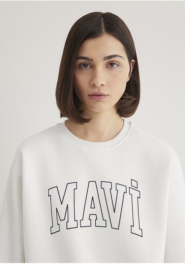 Mavi - Mavi Logo Baskılı Beyaz Sweatshirt 1611192-70057 Beyaz