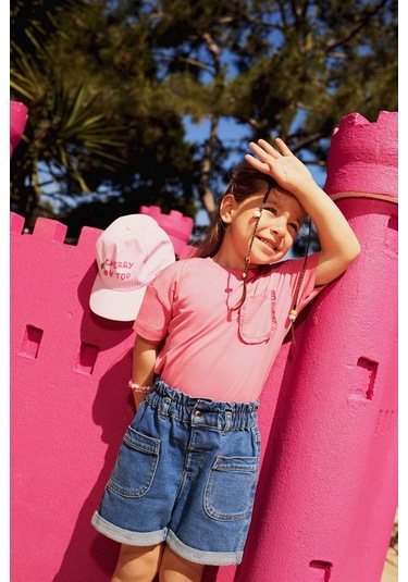 DeFacto Kız Bebek Paperbag Jean Şort E0425A525SMNM28 Mavi