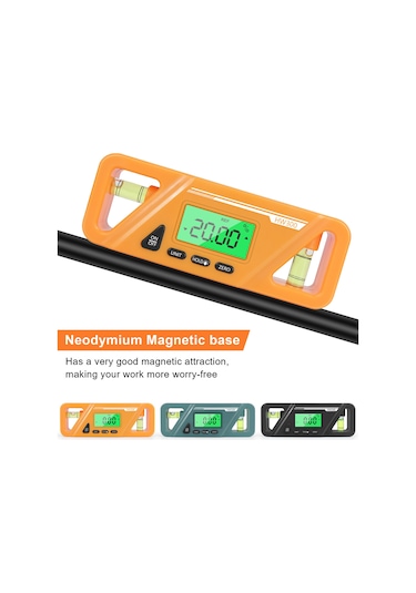 Xindoker Portatif Dijital Açı Ölçer, Eğim Ölçer Ve Su Terazisi, 90 Derece Manyetik Cetvel, Turuncu Renk, Hassas Ölçüm