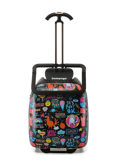 Renkli Desenli Binilebilir Çocuk Valizi Kabin Boy, Düşme Engelleyici Çok Renkli