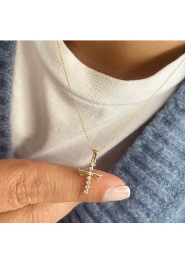 Simurg Jewellery 14k Altın Melek Kanatlı Taşlı Kolye