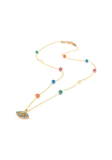 Mavi Taşli Göz Nazarlik Renkli Boncuklar Kadin Kolye  Q0333 Sedef