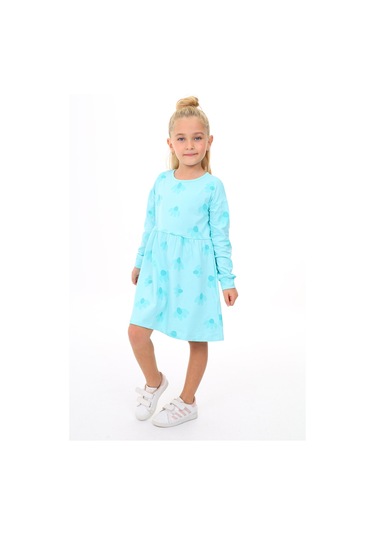 Toontoy Kids Toontoy Kız Çocuk Baskılı Elbise Mint Yeşili