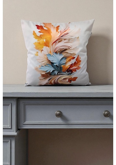 Sonbahar Esintisi Dijital Baskılı Kırlent Kılıfı - 40x40 Cm Ekru
